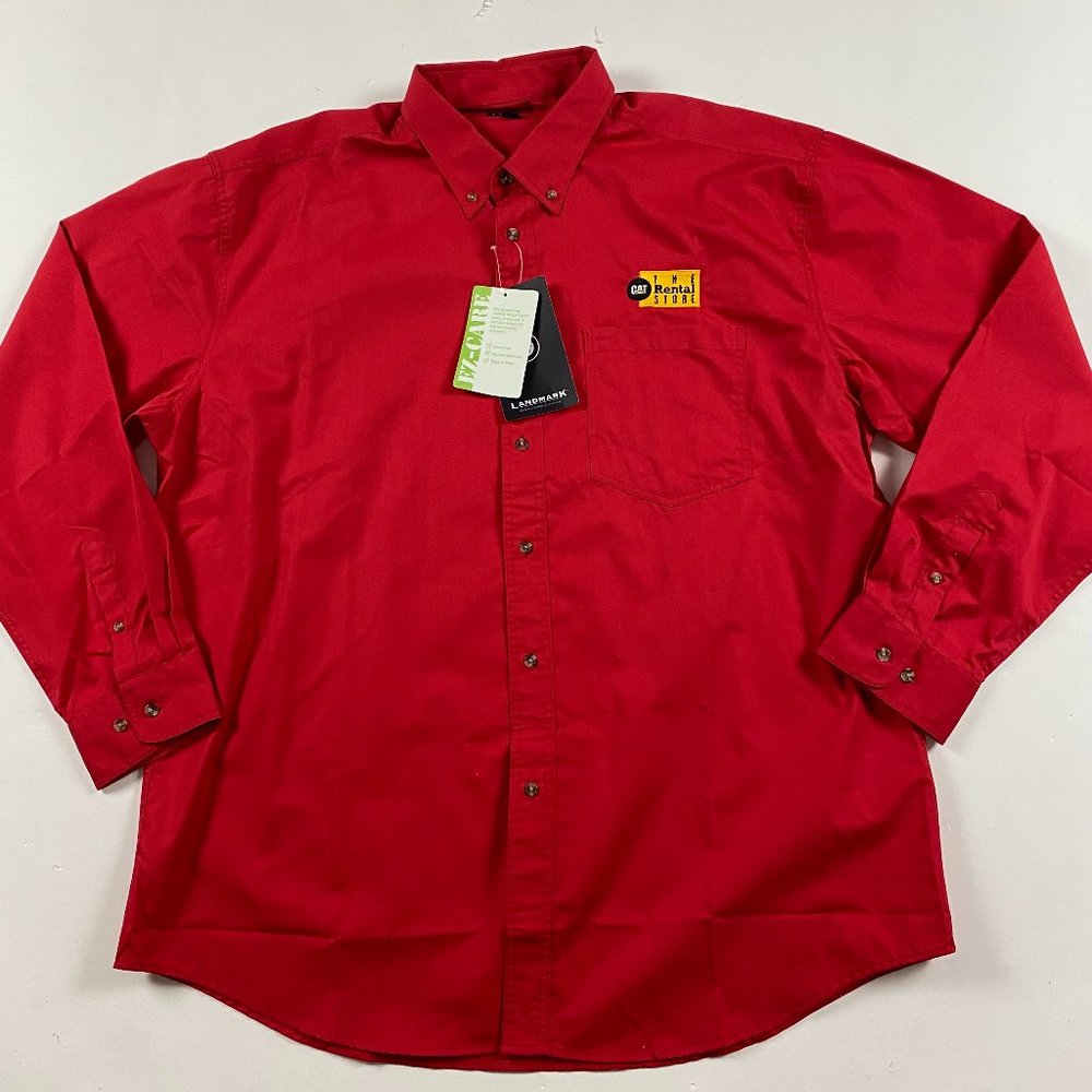 NWT Caterpillar CAT The Rental Store Button Down Shirt Mens 2XL Red Cotton XXL